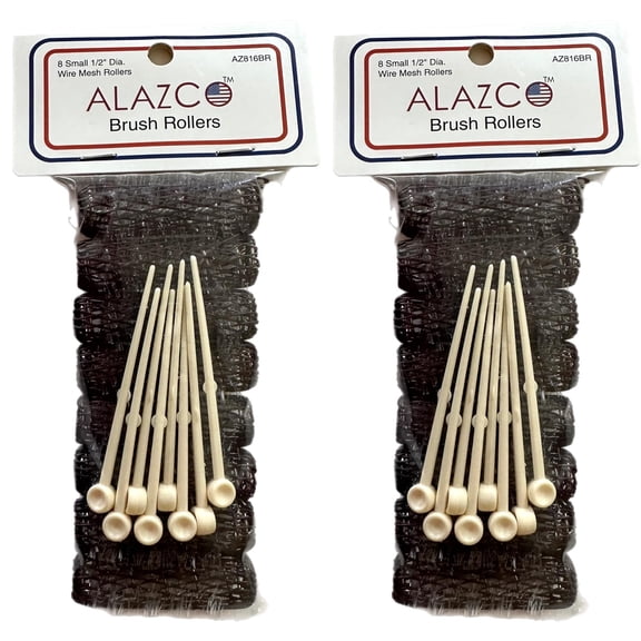 16 pc Vintage Style Hair Roller Mini Small Brush Rollers Mesh Curlers Bristles 2"x 1/2" Flexible Locking Pins Small Curls Short Hair