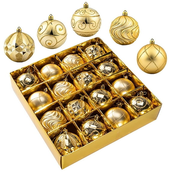 16 pc Wonderland Glittering Christmas Ball Ornament Indoor/Outdoor Christmas Tree Decoration Fall Wedding Birthday Halloween Thanksgiving Christmas Holiday Decor