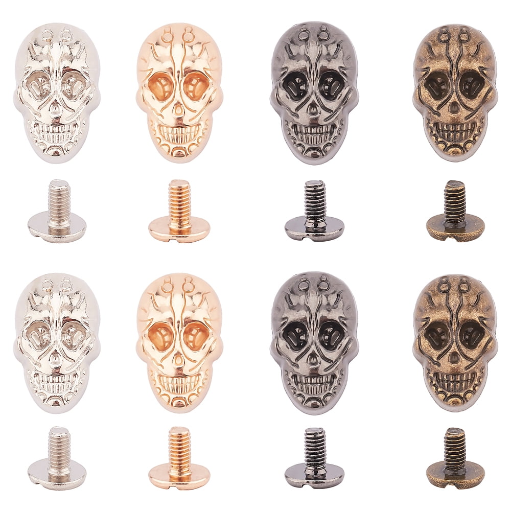 16 pcs 4 color Punk Skull Head Alloy Rivets Screw Studs Rivets Metal ...