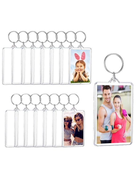 16 pcs Acrylic Photo Frame Keyring,2'' x 1.3'' Personalized Keychains,Clear Picture Keychain as Gift,Suit for Artwork