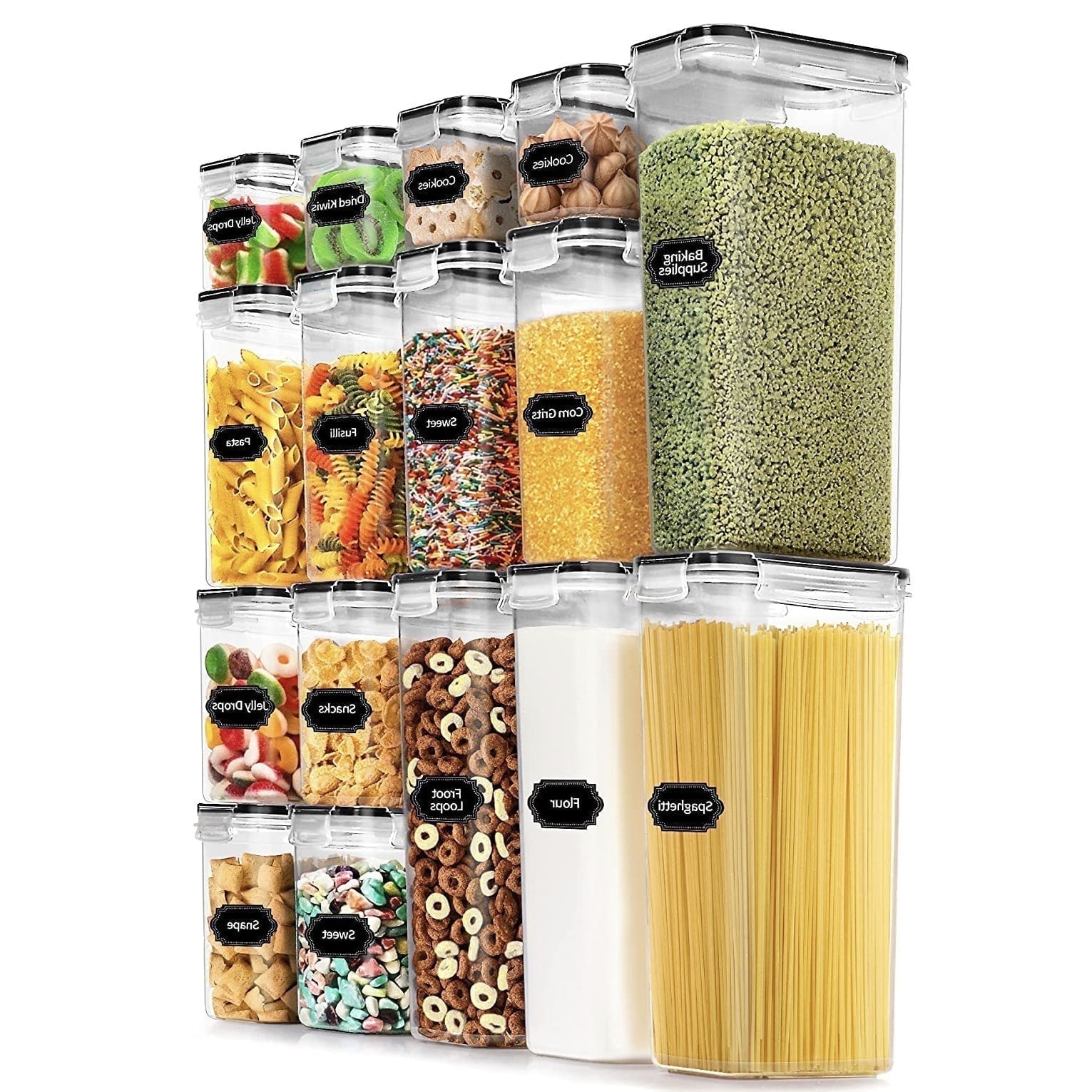 Airtight Food Storage Containers with Lids, 16 pcs Plastic Kitchen and Pantry Organization Canisters for Cereal, Dry Food, Flour and Sugar, BPA Free, Includes 20 Labels - Walmart.com
