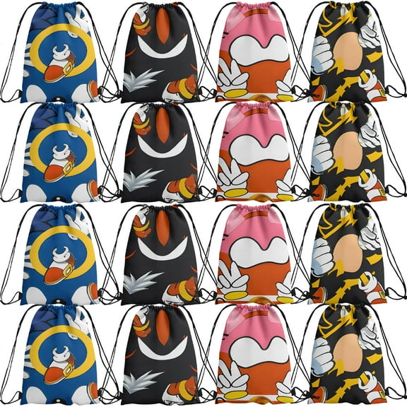 16 pcs Blue Hedgehog Birthday Party Drawstring Bags Party Goodie Gift Bags Birthday Decorations for Party Supplies