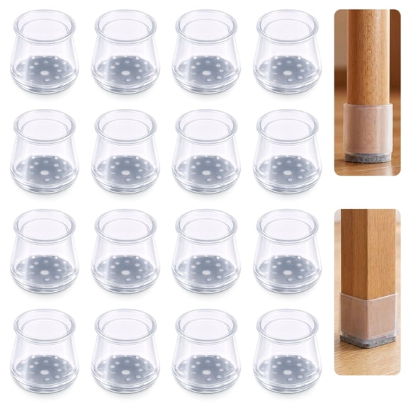 16 pcs Chair Leg Protectors for Hardwood Floors, Silicone Felt Furniture Pads Non Slip, Free Moving Table Leg Covers, Stool Leg Protectors Caps