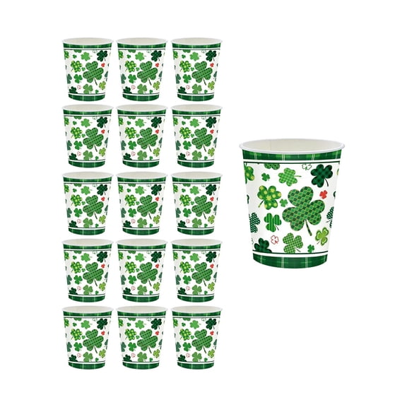 16 pcs Happy St. Patrick's Day Paper Cups Shamrock Disposable Dinner Cups Lucky Clover Decoration Party Supplies
