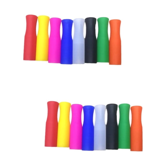 16-Piece Multicolored Silicone Straw Tips Set, Food Grade Covers for Stainless Steel Drinking Straws in Red, Yellow, , , Clear, Black, Orange, Green