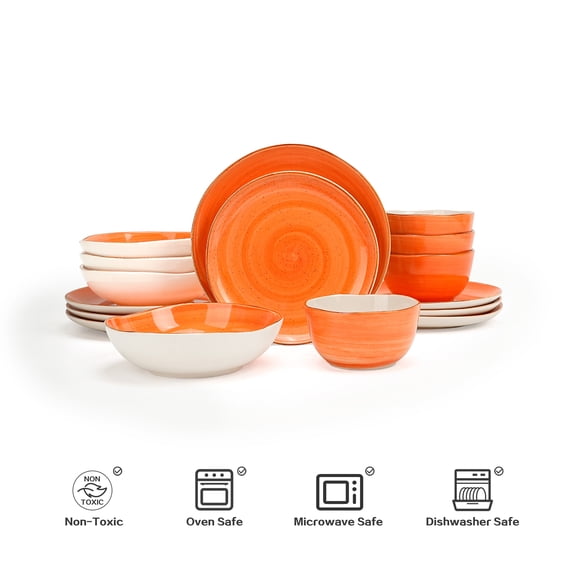 16 pcs household ceramic cutlery set, machine washable microwave oven safe,Orange 16pc