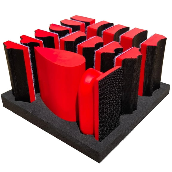 16-piece Contoured Profile Hand Sanding Block Set With Hook And Loop Interchangeable Assorted Shapes Convex & Concave For Woodworking Furniture  Auto Paint Crafts