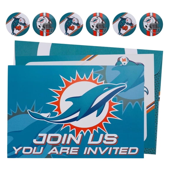 16-piece Dolphin Sports Party Invitation Set with Envelopes and Stickers, Miami Theme Blue and White, Blank Invitations for Birthday Parties, Birthday Party Decorations