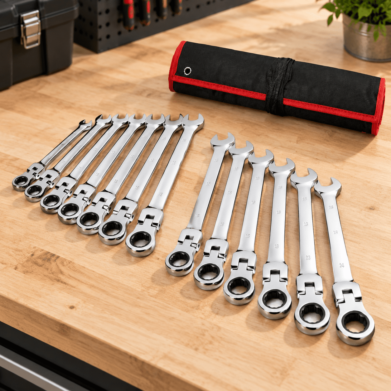 16-piece Flex-head Ratcheting Combination Wrench Set, Metric 6-22mm, Cr ...