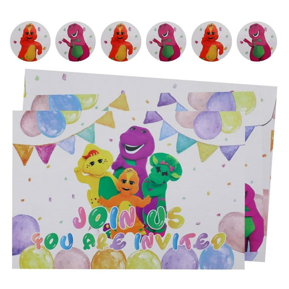 16 piece set with envelope and sticker birthday invitation letter, Barney party invitation letter, blank name party invitation card, birthday party supplies