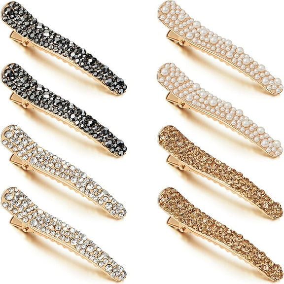 16 pieces Pearls Rhinestone Hair Clips, 4 Colors - Durable Alligator Hairpins for Women Girls Hair Styling Tools Accessories