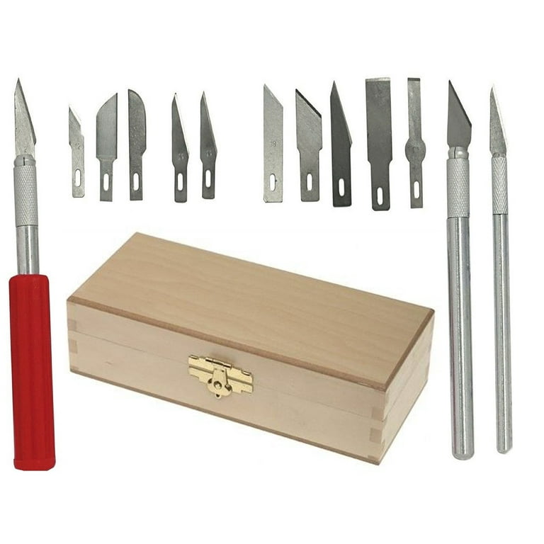  BLADE PRO 16 Piece Hobby Knife Set, Versatile Blades & Handles, Classic Wooden Box 7 x 3 x 1 5/8 (17.8 cm x 7.6 cm x 4.1 cm)