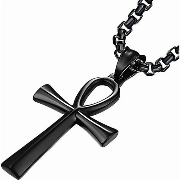 16 to 24 Inches Rolo Chain Ancient Ankh Cross Pendant Necklace for Men Women 316L Stainless Steel with Large And Medium Sizes
