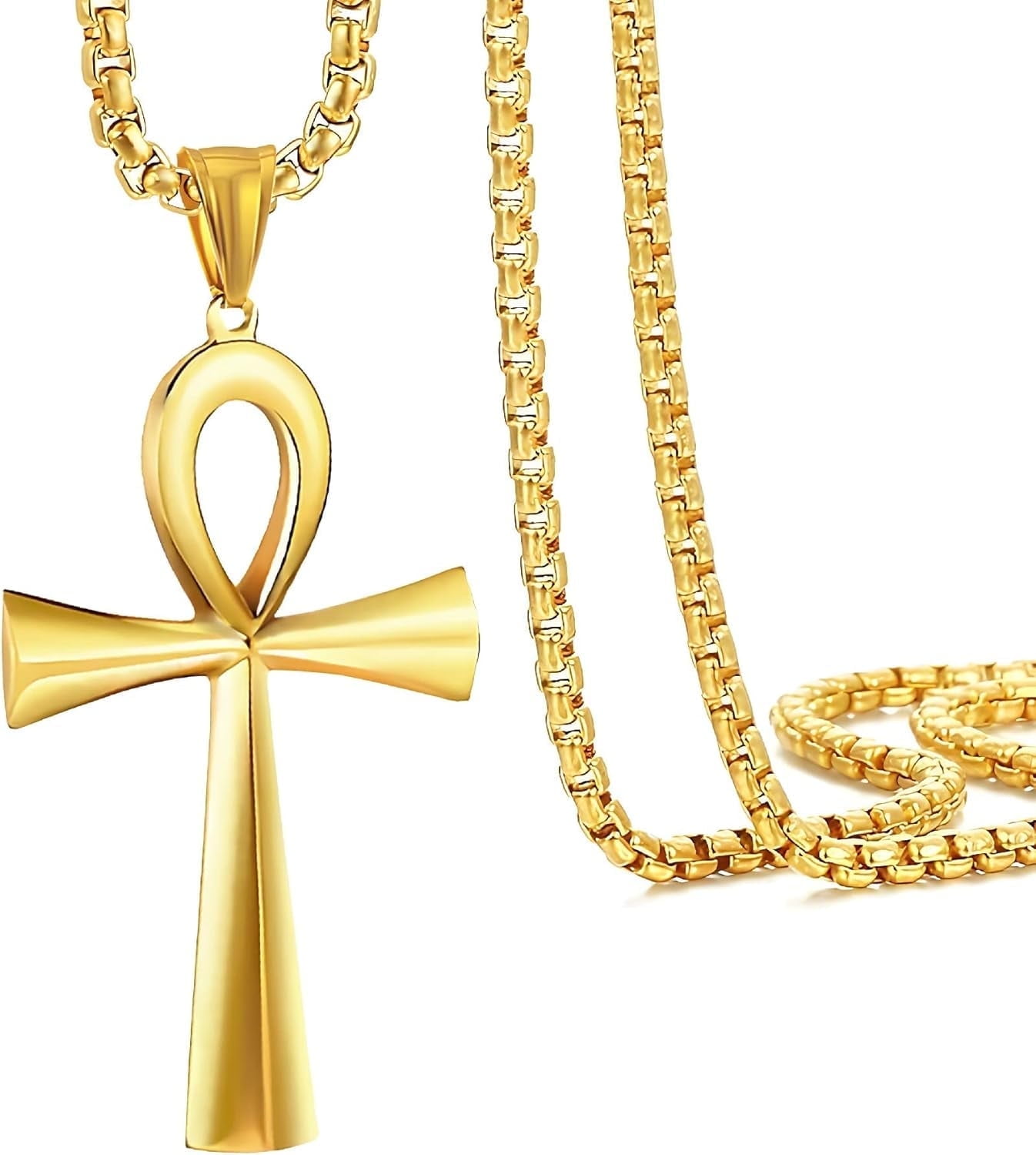 16 to 24 Inches Rolo Chain Ancient Ankh Cross Pendant Necklace for