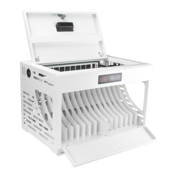 16 - unit, white cold - rolled steel - Store and charge 16 Chromebooks/tablets at a time - In office, clinic, library settings / Features a neat cord management system