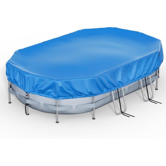 16’ x 10’ Oval Pool Cover for Above Ground Pools, Built-in Elastic & 6 Integrated Cords, Easy 20s Setup, Above Ground Swimming Pool Cover Fits 16’ x10’ & 14’x8.2’ Pools