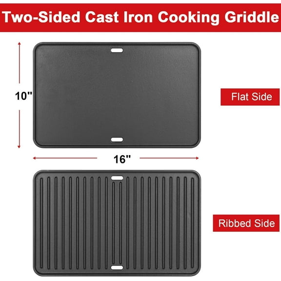 16"x10" Reversible Cast Iron Griddle for Go-Anywhere Charcoal and Gas Grills