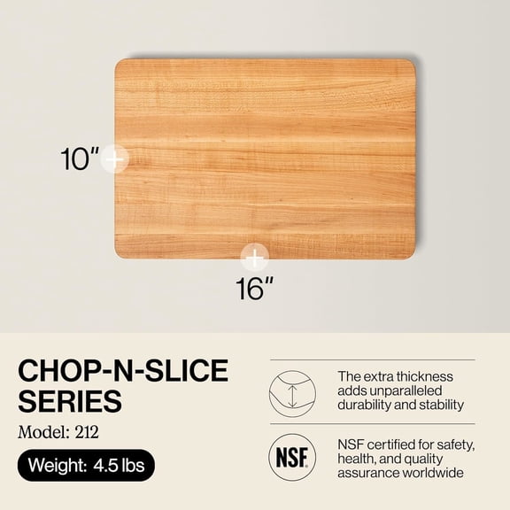 16" x 10" x 1", 4.5 lb Reversible Edge-Grain Butcher Block