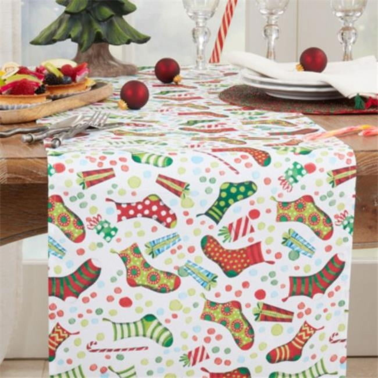 Festive Christmas Stockings Polyester Table Runner