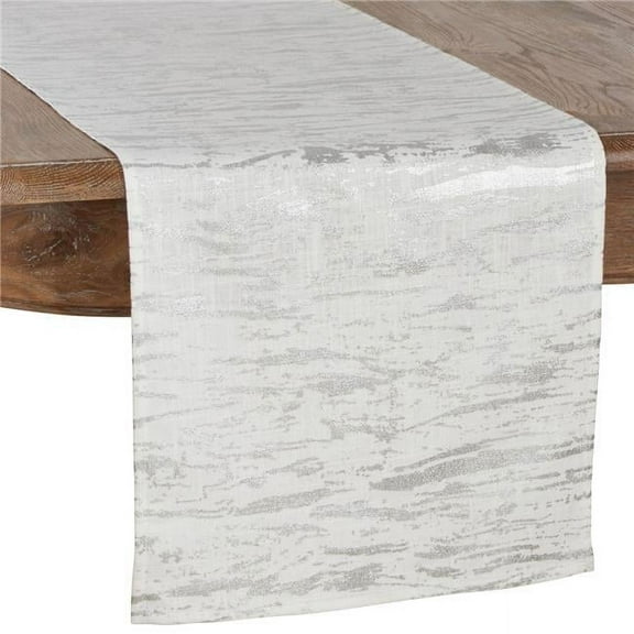 16 x 108 in. Distressed Foil Metallic Design Cotton Oblong Table Runner, Silver