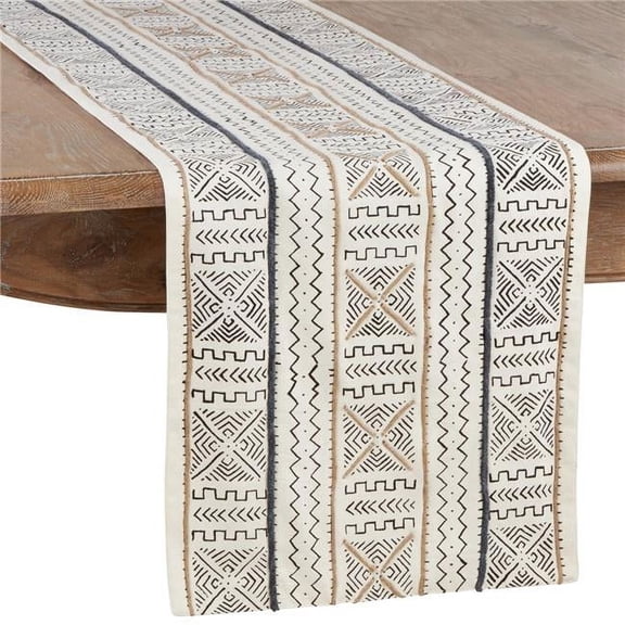 16 x 108 in. Mud Cloth Table Runner, White