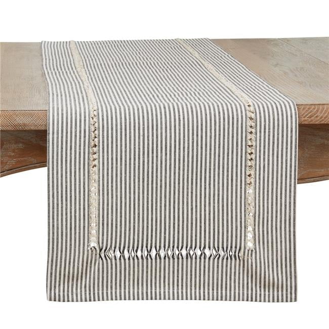 Black and White Striped Cotton Polyester Table Runner