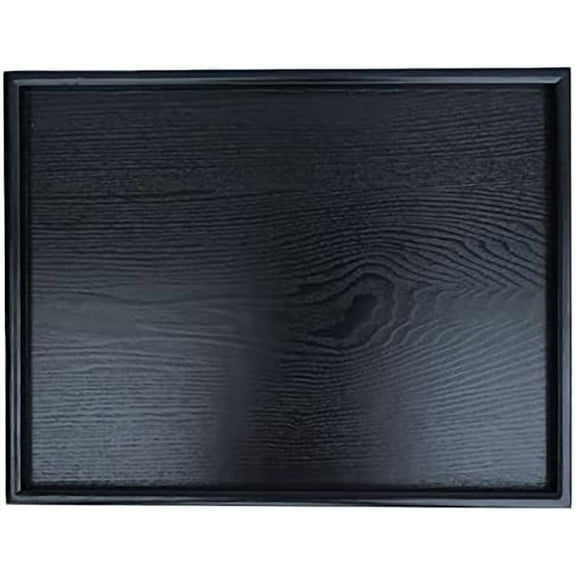16 x 11 Inches Extra Large Solid Wood Serving Tray for Tea Coffee Table Snack Food Meals Serving Plate Kitchen Party Bar Breakfast Server with Raised Edges Black Wooden Decorative Ottoman Tray