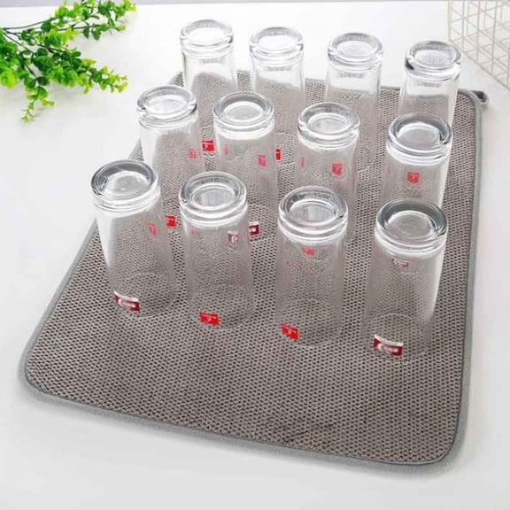 16" x 12" Dish Drying Mat, Absorbent Microfiber Kitchen Counter Mat, Dish Drying Pad for Dishes, Utensils, Pots and Pans, Large, Superfine fiber(Gray)