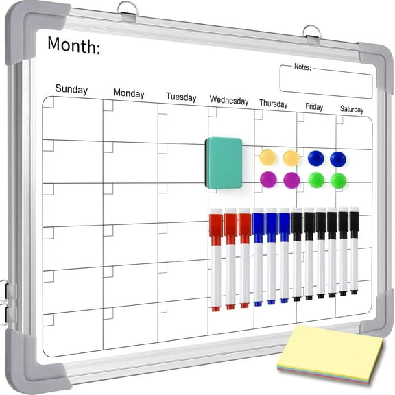 16" x 12" Double-Sided Dry Erase Board with Monthly Calendar, Portable Hanging White Board for Home and Office To-do-list Meeting Office Home School