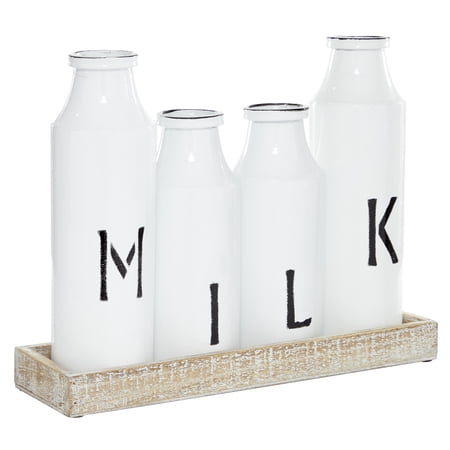 16" x 12" White Metal Decorative Milk Bottle Chef Sculpture, by DecMode