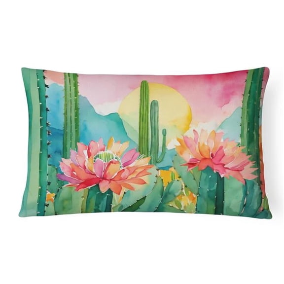 16 x 12 in. Unisex Arizona Saguaro Cactus Blossom in Watercolor Fabric Decorative Pillow