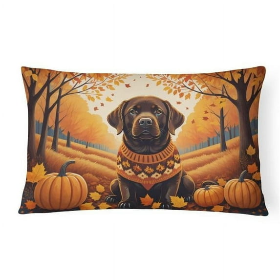 16 x 12 in. Unisex Chocolate Labrador Retriever Fall Fabric Decorative Pillow
