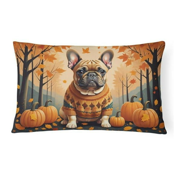 16 x 12 in. Unisex Fawn French Bulldog Fall Fabric Decorative Pillow