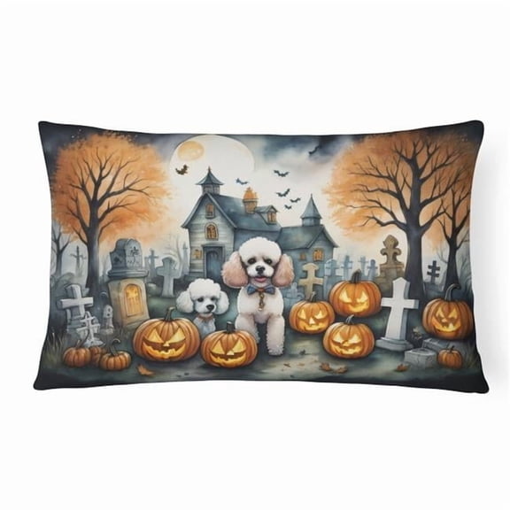 16 x 12 in. Unisex Poodle Spooky Halloween Fabric Decorative Pillow