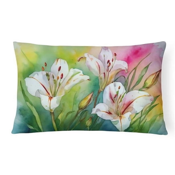 16 x 12 in. Unisex Utah Sego Lilies in Watercolor Fabric Decorative Pillow