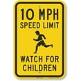 thumbnail image 1 of 16 x 12 inch “10 MPH Speed Limit - Watch For Children” Metal Sign, 63 mil Aluminum, 3M Laminated Engineer Grade Reflective Material, Black and Yellow, 1 of 5