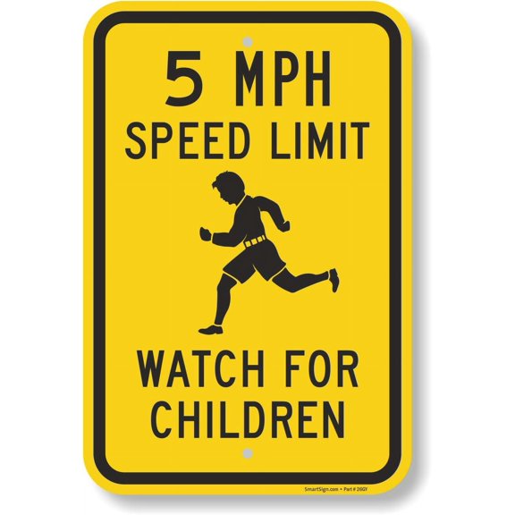 16 x 12 inch “5 MPH Speed Limit - Watch for Children” Metal Sign, 63 mil Laminated Rustproof Aluminum, Black and Yellow