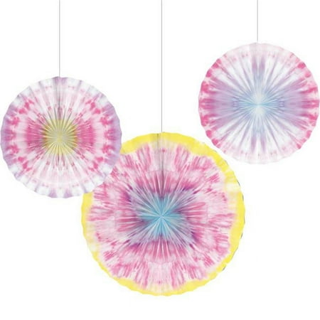 16 x 12 x 10 in. Tie Dye Party Paper Fans, Multi Color