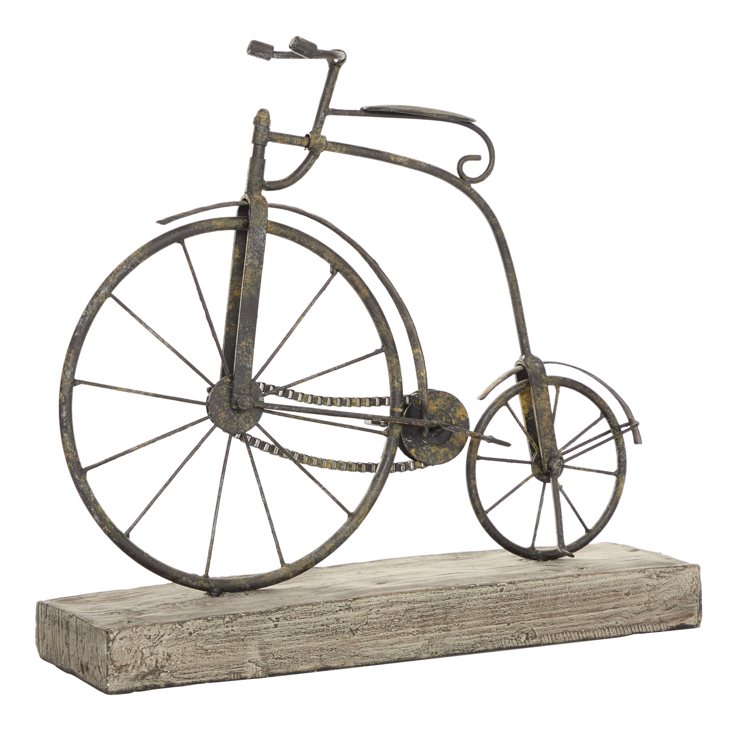 16" x 14" Black Metal Bike Sculpture with Wood Base, by DecMode