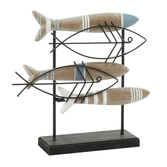 16" x 15" Brown Wooden Fish Sculpture, by DecMode