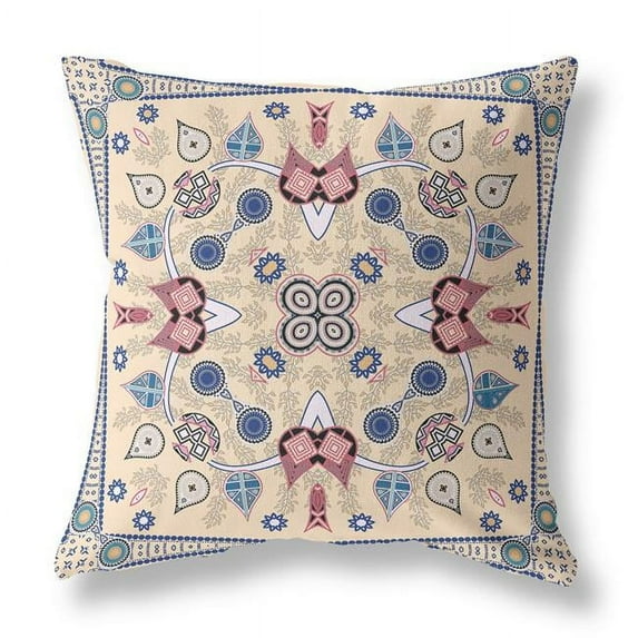 HomeRoots 16" x 16" Beige Blown Seam Paisley Indoor Outdoor Throw Pillow