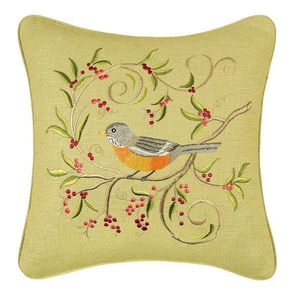 Bird On Green Feather Down Throw Pillow, 16" x 16"