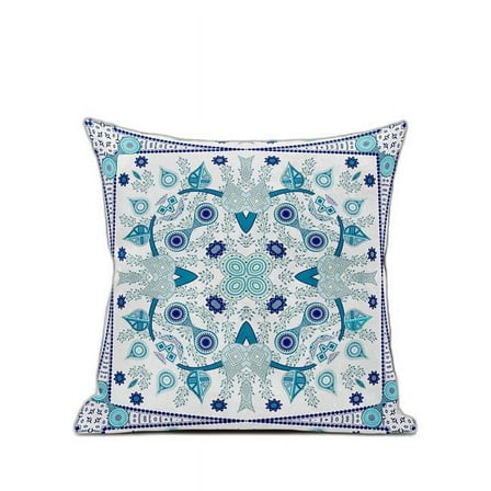 HomeRoots 16" x 16" Blue and White Blown Seam Paisley Indoor Outdoor Throw Pillow