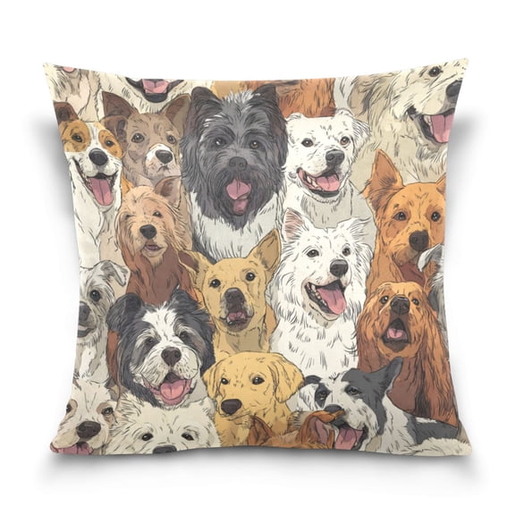 16" x 16" Decorative Throw Pillow Soft Double Sided Printed Pillow Cover Decorative with Hidden Zipper A Large Group Of Dogs