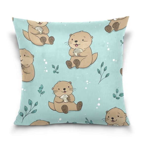 16" x 16" Decorative Throw Pillow Soft Double Sided Printed Pillow Cover Decorative with Hidden Zipper Cute Otter Pattern