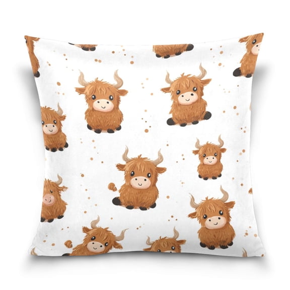 16" x 16" Decorative Throw Pillow Soft Double Sided Printed Pillow Cover Decorative with Hidden Zipper Cute Yaks Cow Pattern