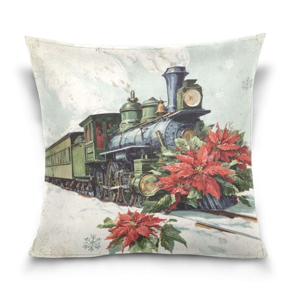 16" x 16" Decorative Throw Pillow Soft Double Sided Printed Pillow Cover Decorative with Hidden Zipper Old Train with Flowers
