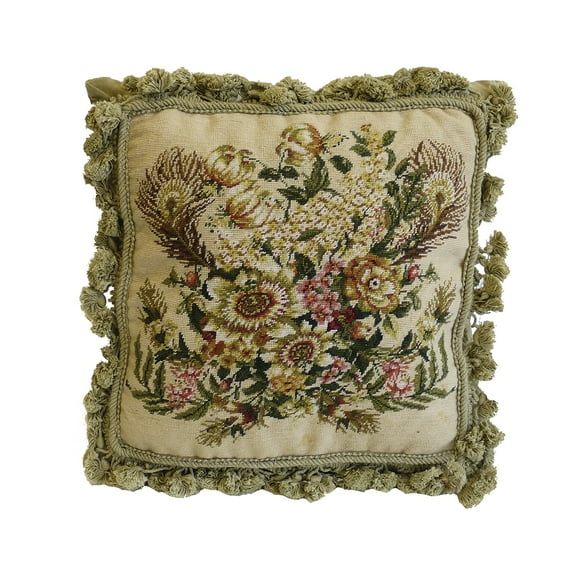 Feathers & Flowers Petit Point Accent Pillow, 16" x 16"