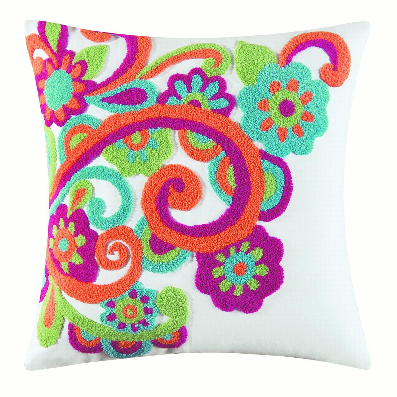 16" x 16" Multicolor Flower Tufted Cotton Pillow