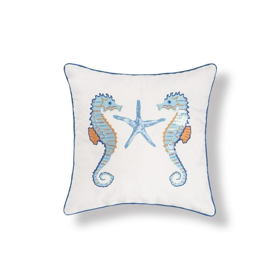 Galapagos Seahorse Sequined Throw Pillow, 16" x 16"